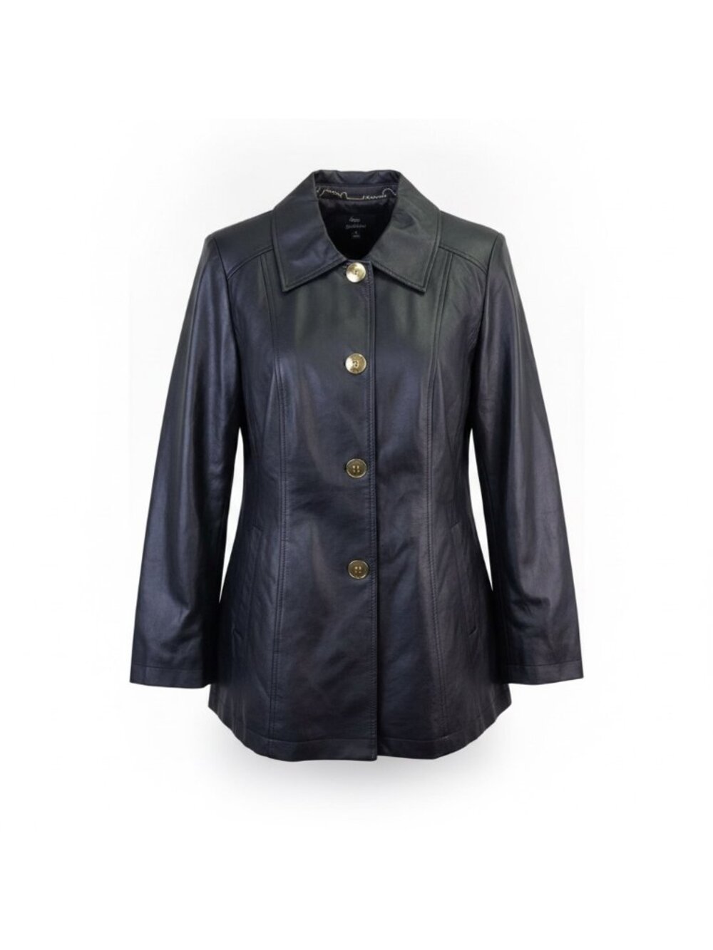 Dennis Basso Womens Black Polyurethane Jacket With Gold Accent Hardware Sz L